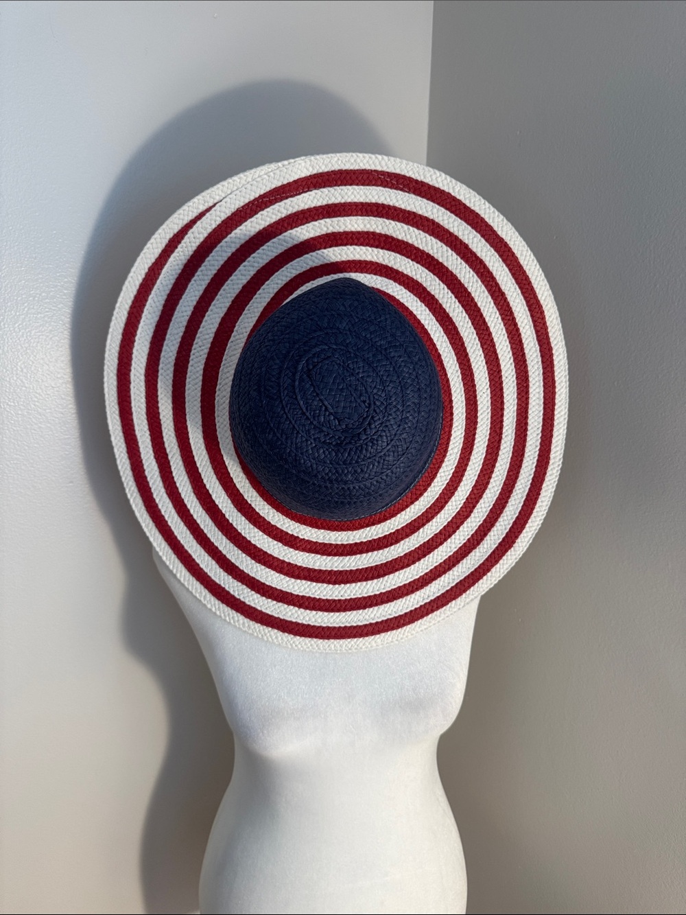 Striped Wide-Brim Sun Hat in Navy, Red & White